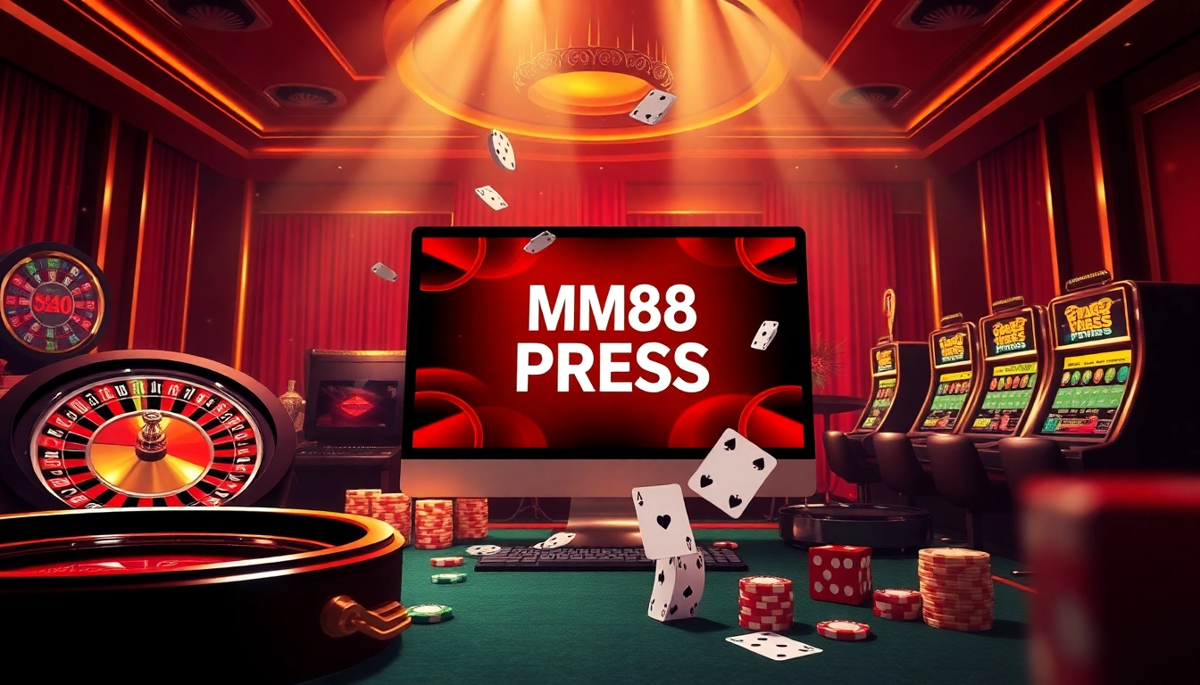 Explore the electrifying MM88 PRESS online casino experience with vibrant gaming elements and engaging visuals.