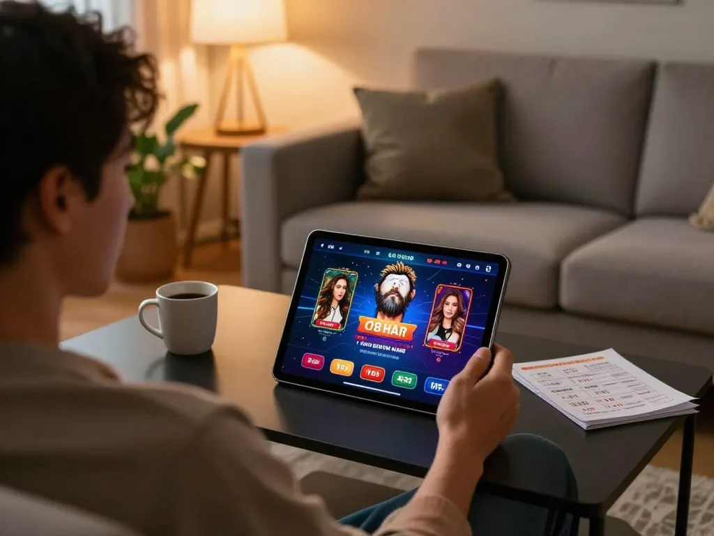 Engaging in O8 HAIR online casino gaming at home with a cozy atmosphere.