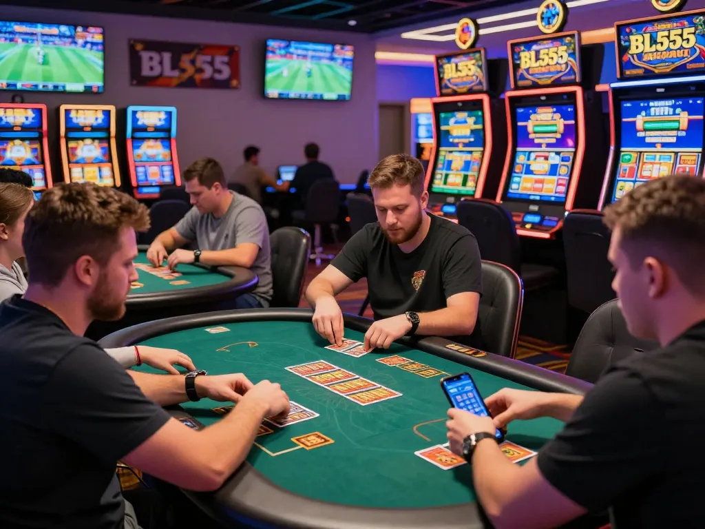 BL555 players enjoying an exciting atmosphere in a modern online casino.