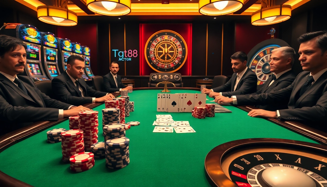 Engaging https://tg88.actor/ poker game showcasing strategic betting with vibrant chips and cards
