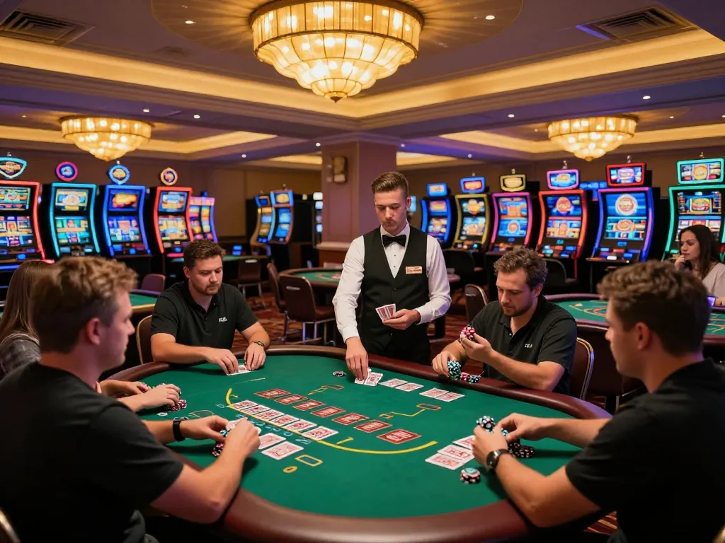 Exciting gameplay at dn 88 blackjack tables with players celebrating wins and dealers in action.