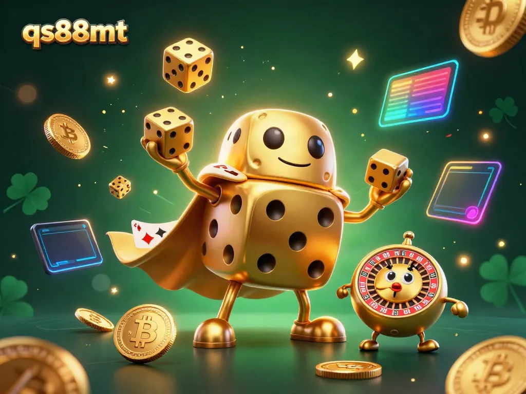 Engage with exciting gameplay at qs88mt, featuring a lively cartoon dice character showcasing popular casino elements.