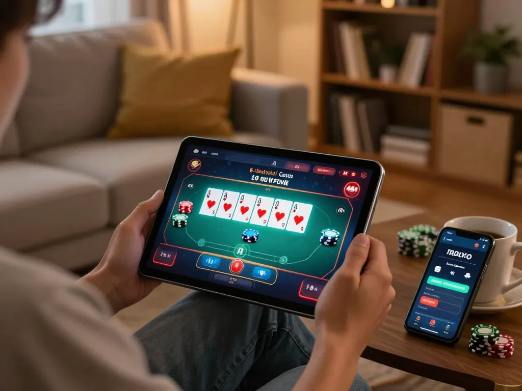 Engaging online gaming session with vua99 on a tablet, showcasing poker gameplay