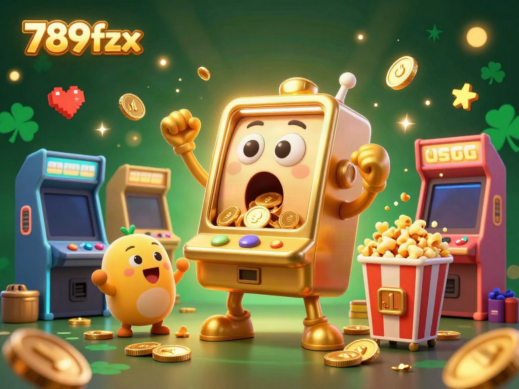 Engage with the exciting world of 789fzx as golden slot machines cheer and scatter coins in celebration.
