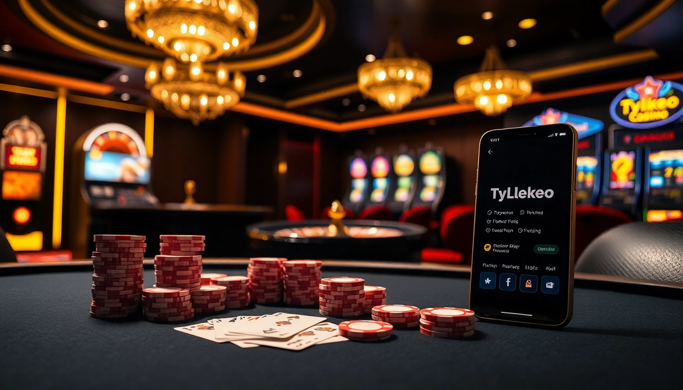 Experience high-stakes gambling with Tylekeo's luxurious casino setting featuring poker and roulette.
