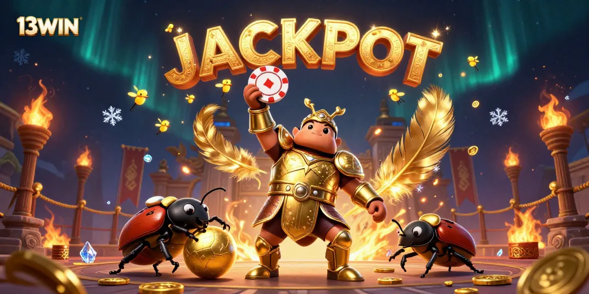 Engage with the thrilling excitement of 13WIN as characters celebrate a big jackpot in a vibrant casino atmosphere.