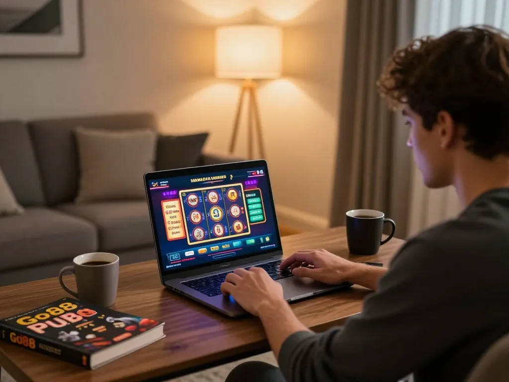 Enjoying an exciting online gaming session with Go88 on a laptop, showcasing strategy and comfort.