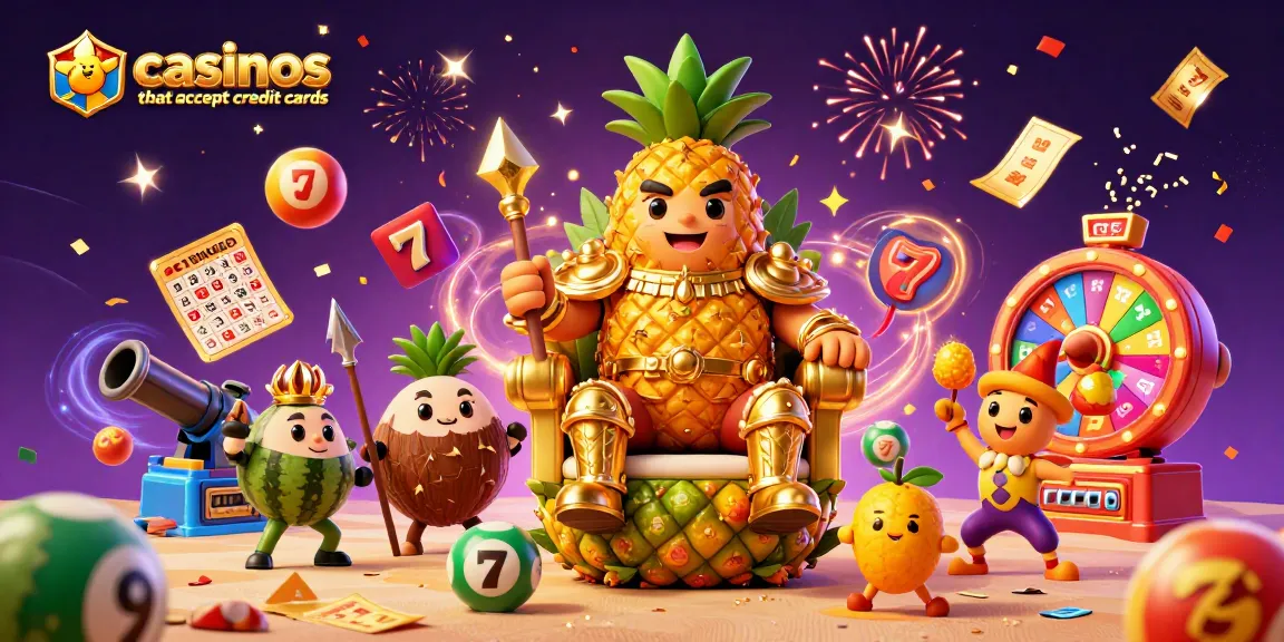 Experience the thrill of casinos that accept credit cards with vibrant slot reels and a royal character scene.