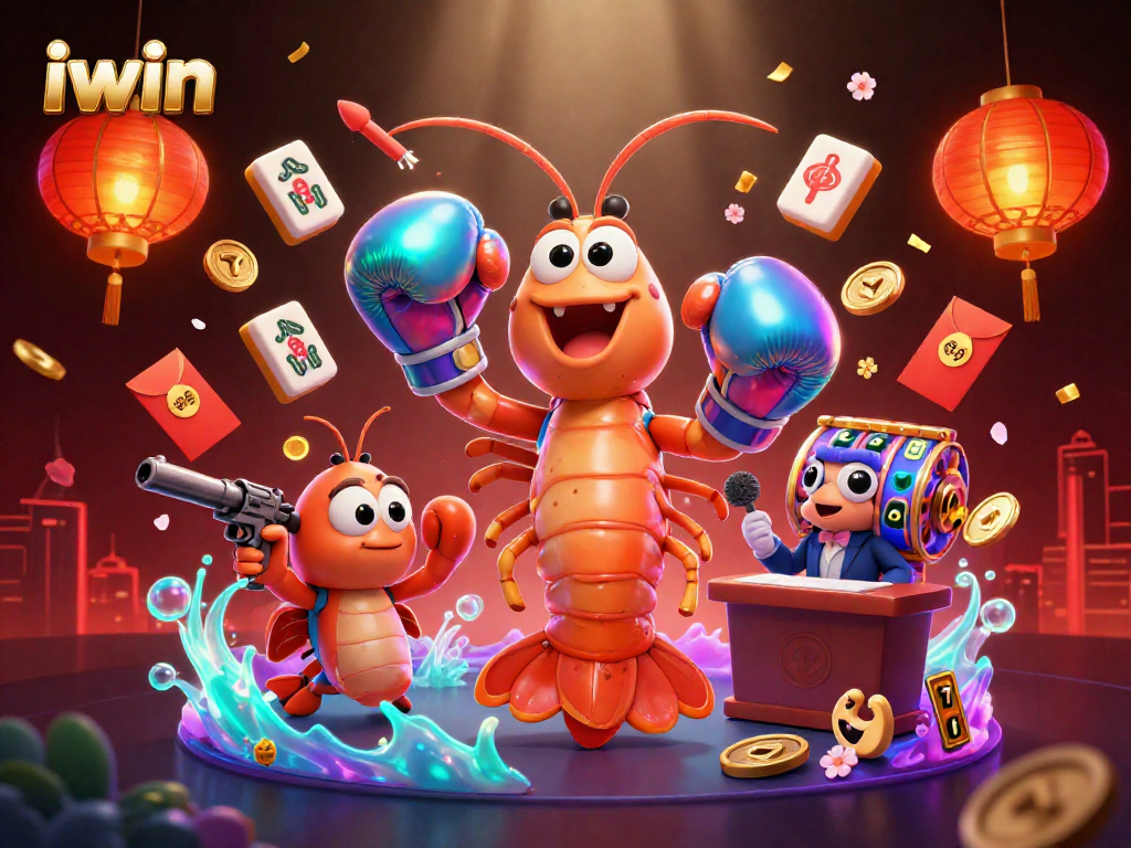 Engage with iwin's vibrant gaming scene featuring dynamic slot elements and lively underwater characters.
