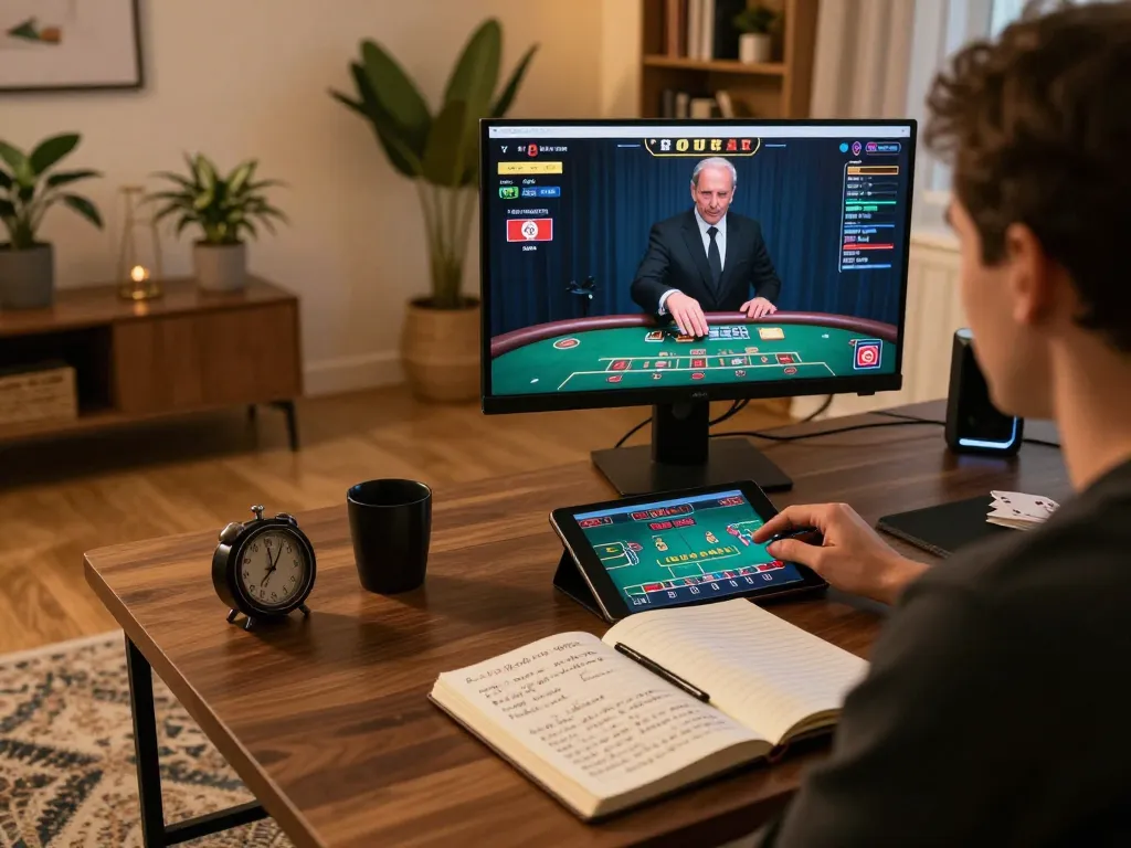 Person playing sc88 live dealer blackjack on tablet in a stylish home setting.
