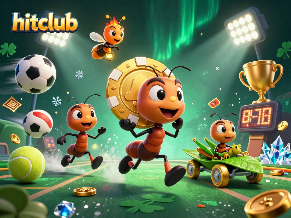 Hitclub ants heist scene with dynamic sports elements and gold coins in playful casino atmosphere
