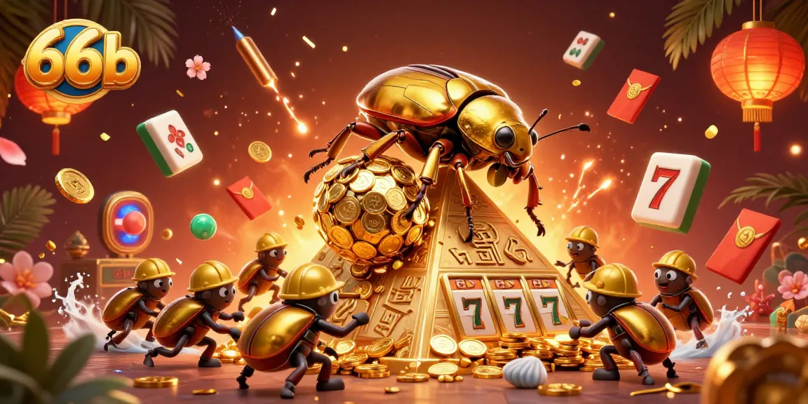 Experience vibrant gameplay with 66b's golden beetle and casino symbols in action.