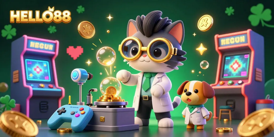 Experience the excitement of HELLO88 in a vibrant 3D casino scene filled with gold coins and dynamic game elements.