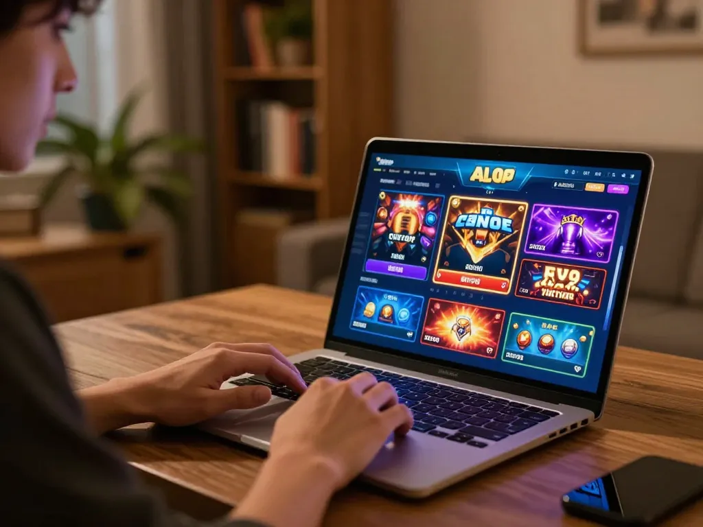 Engaging ALO8 VIP online gaming session showcasing various game options and warm home atmosphere.