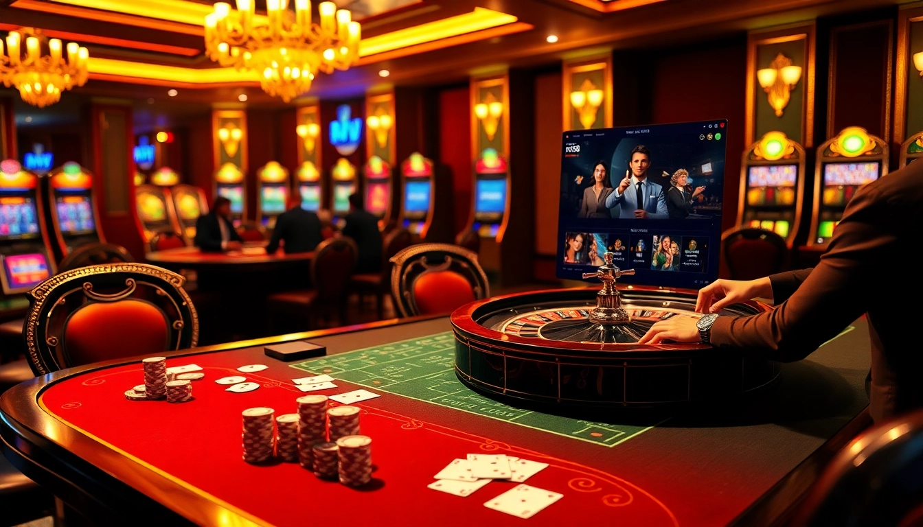 Engage in exhilarating gameplay at rr88.com with thrilling casino tables and vibrant poker chips.
