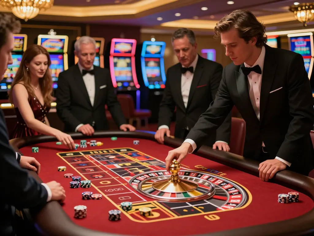 Experience casino excitement at danhlodeonline's roulette table with players betting and croupier spinning the wheel.