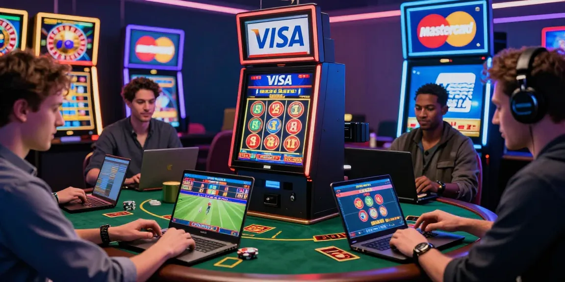 Exciting players engaging in online casinos that accept credit cards, showcasing diverse games and payment options, creating a vibrant gambling atmosphere.
