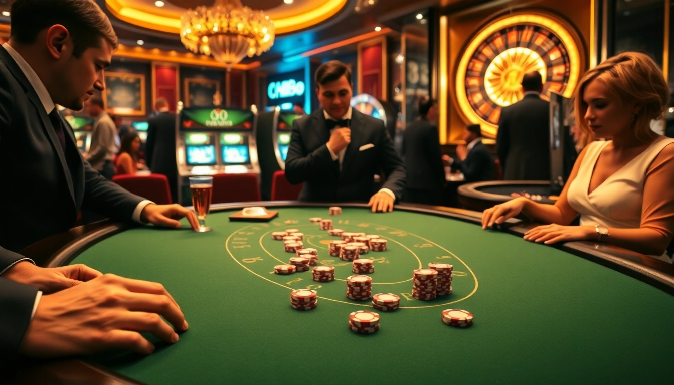 Professional gamblers enjoying a high-stakes game at HM88 casino.