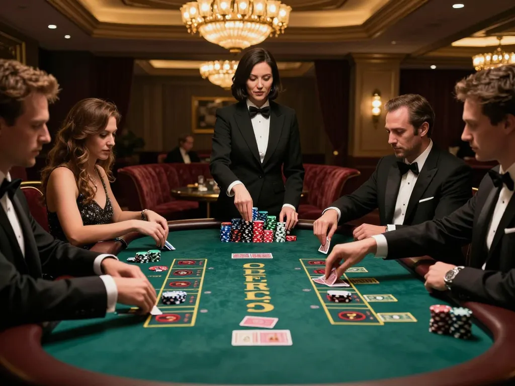 Players at hit club blackjack table engaging in high-stakes gameplay with colorful chips.