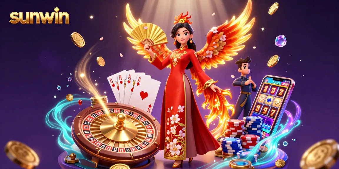 Experience thrilling gaming opportunities at sunwin, showcasing a vibrant casino scene with ornate cards and golden elements.