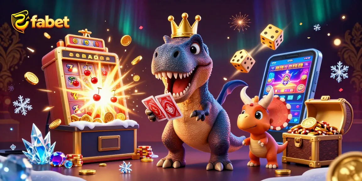 Engage in thrilling casino action with fabet featuring cartoon dinosaurs in a vibrant, dynamic scene.