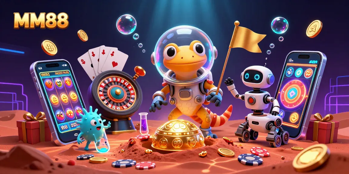 Experience exciting MM88 casino adventures with a Martian gecko, golden slots, and alien cheerleaders.