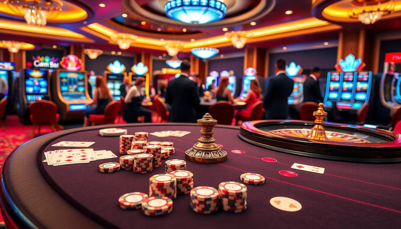 Players enjoying an exciting poker game at an elegant casino with hm88-inspired luxury atmosphere.