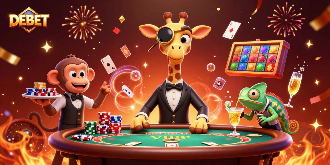 DEBET poker excitement with a high-roller giraffe and vibrant casino elements in an engaging scene