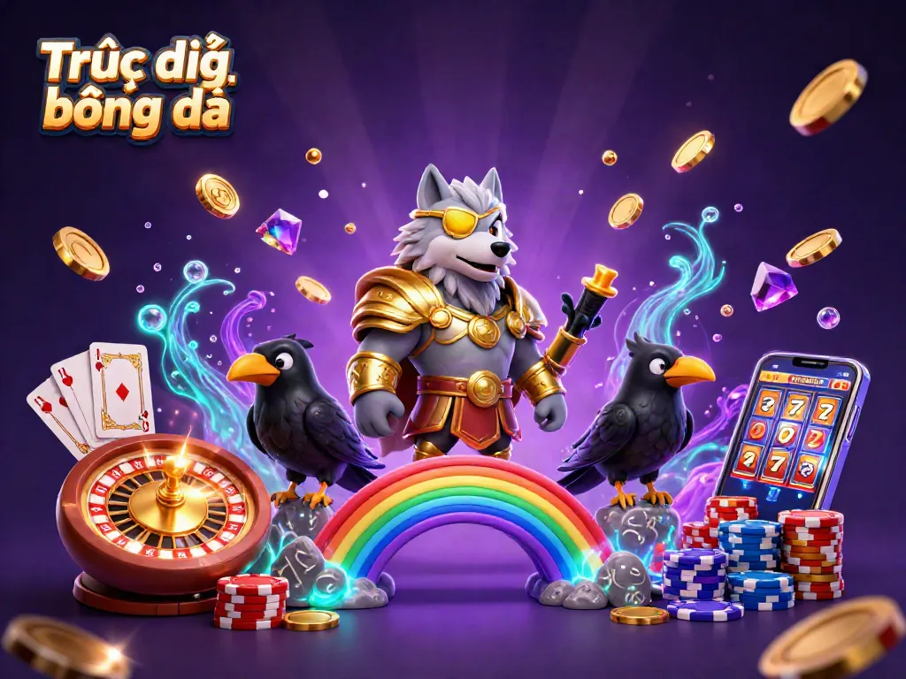 Experience Trực tiếp bóng đá excitement with vibrant 3D illustration of Norse-inspired characters and casino elements.