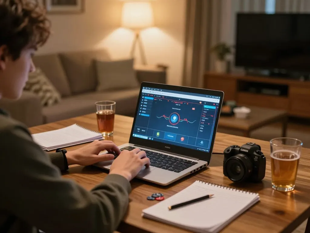 Engaging in online casino gameplay through đăng nhập fun79 on a laptop in a cozy home atmosphere.