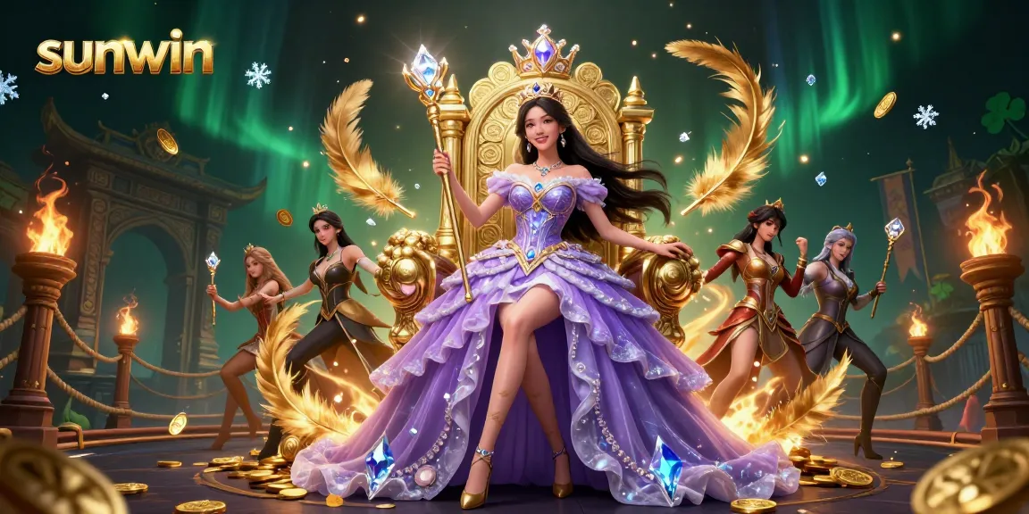 Engage in the excitement of sunwin casino with a vibrant 3D illustration featuring a regal character and dynamic gaming elements.