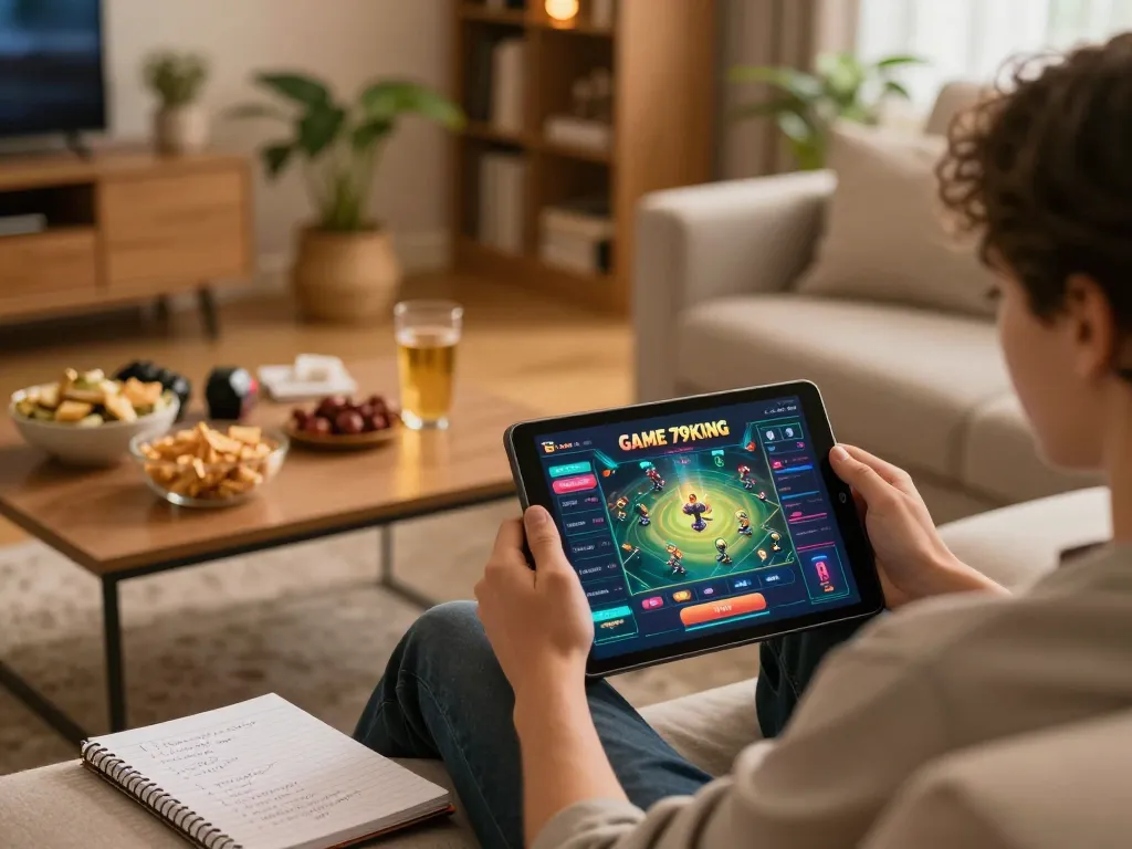 Enjoying Game 79king on a tablet, showcasing an engaging online gaming experience at home.
