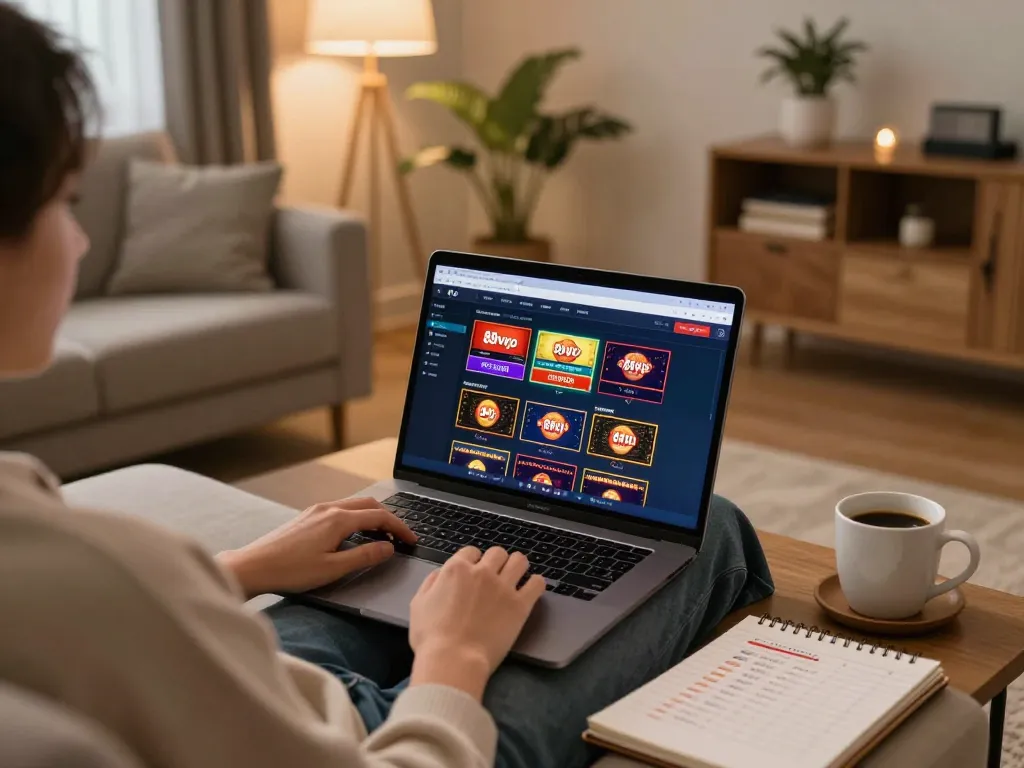 Player enjoying the 88vvgo online casino experience on a laptop in a cozy home setting.