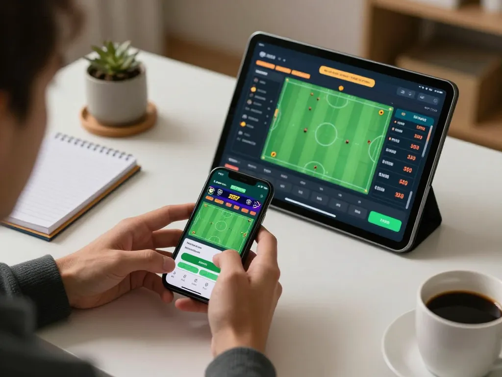 Betting on sports using the XO88 app, showcasing live odds and engaging interface in a modern setting.