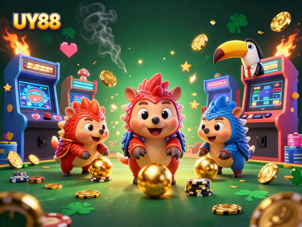 Engage in thrilling casino action with UY88's colorful pangolin rivals bowling through poker chips.