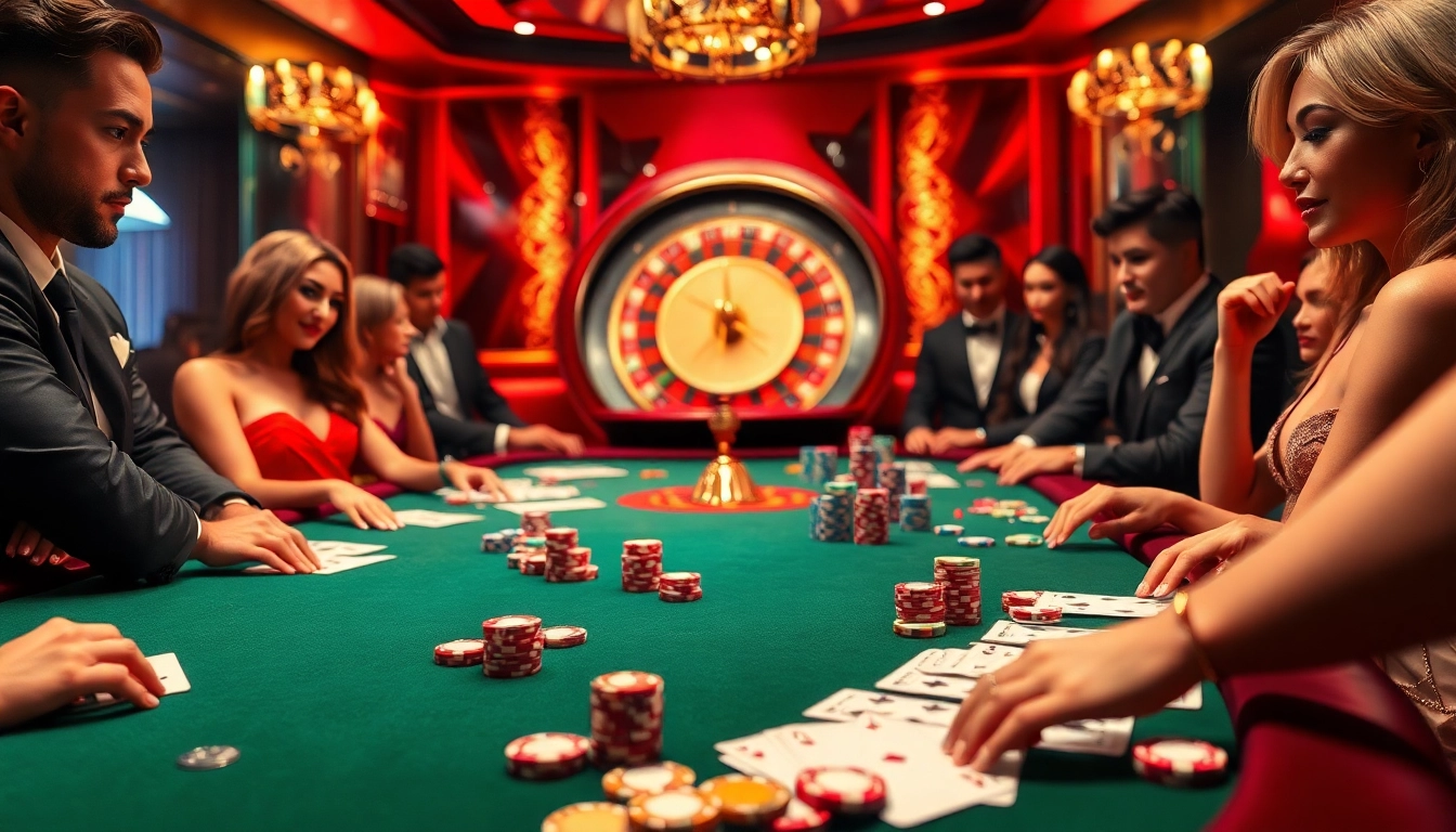 Cổng game 33win showcases an exciting casino atmosphere with vibrant poker chips and an elegant roulette wheel.