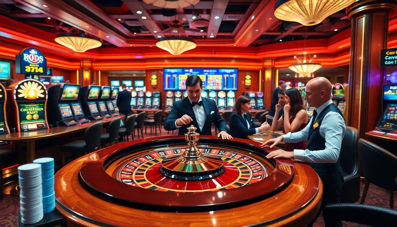 Exciting casino scene at Luckywin com with players engaging at a roulette table.