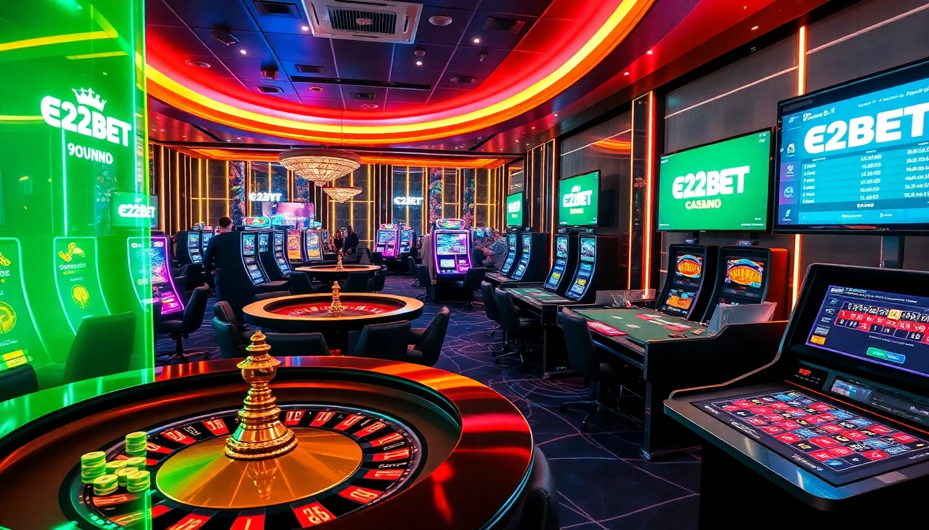 Experience thrilling gaming action at e2bet with vibrant casino elements and engaging players.
