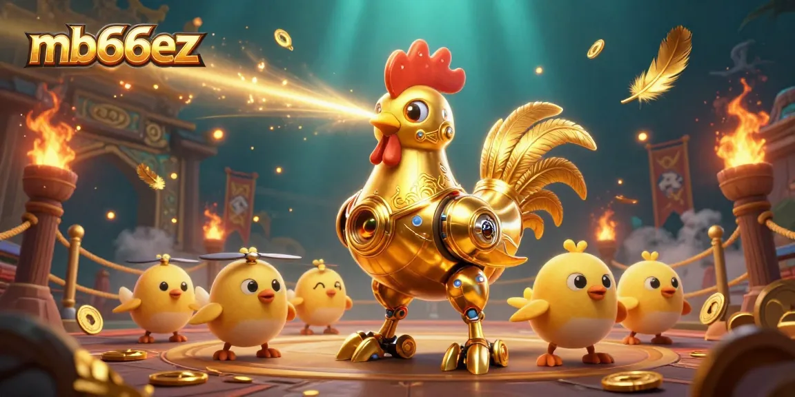 Engage with mb66ez's golden rooster robot in a dynamic casino scene filled with excitement.