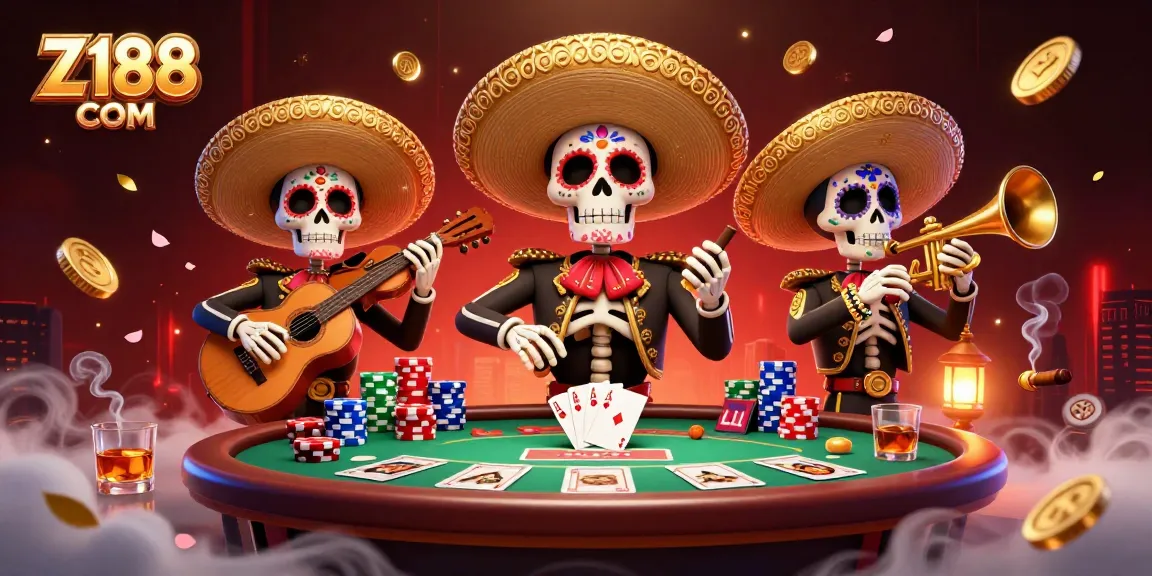 Experience thrilling gaming action at Z188 COM with vibrant casino elements from a lively mariachi scene.