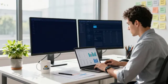 Marketing strategist reviewing instant indexing strategies in a modern office.