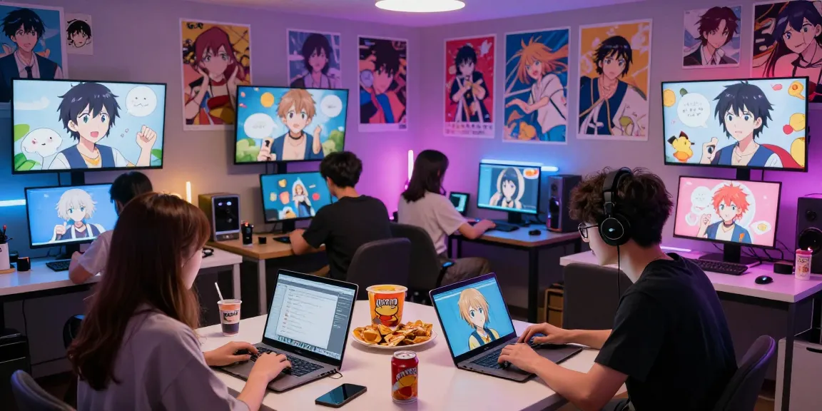 Engaging scene of users interacting with diverse ecchi chat AI characters in a vibrant anime-themed chat room.