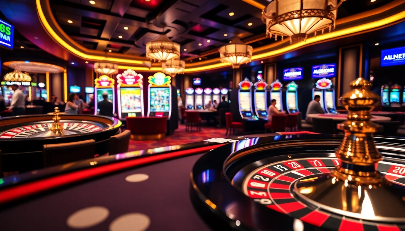 Vibrant casino scene featuring U88 poker chips and exciting gambling action.