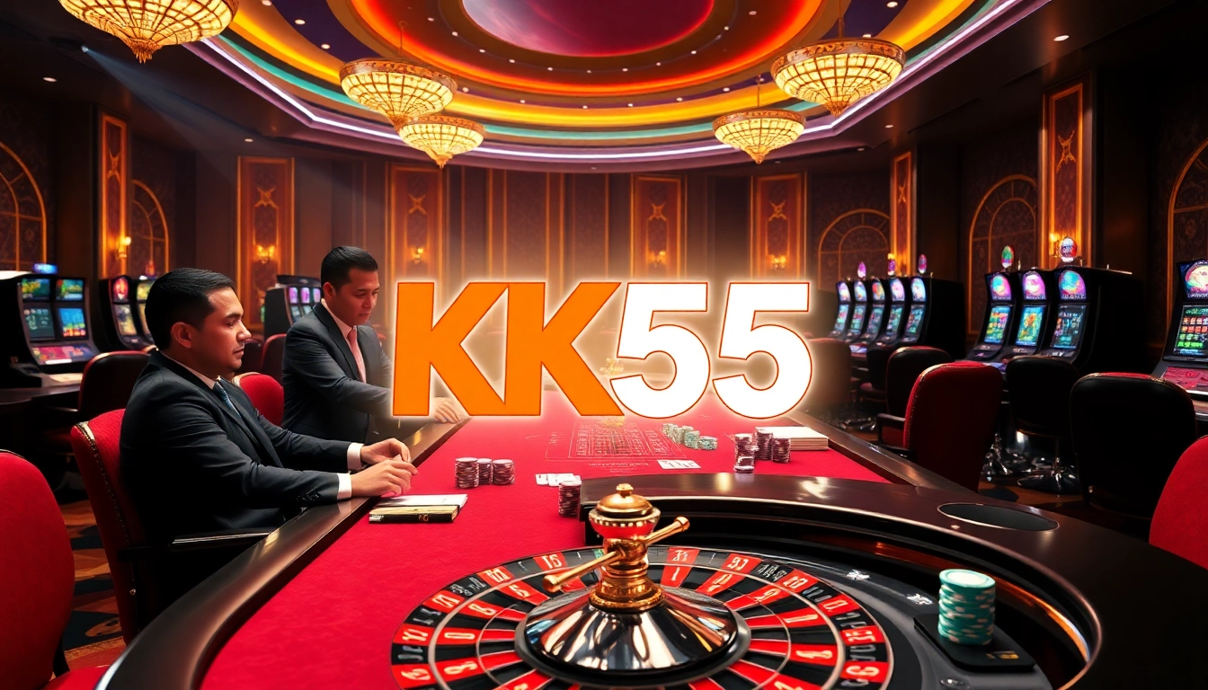 High-stakes poker action at KK55 casino showing chips and cards