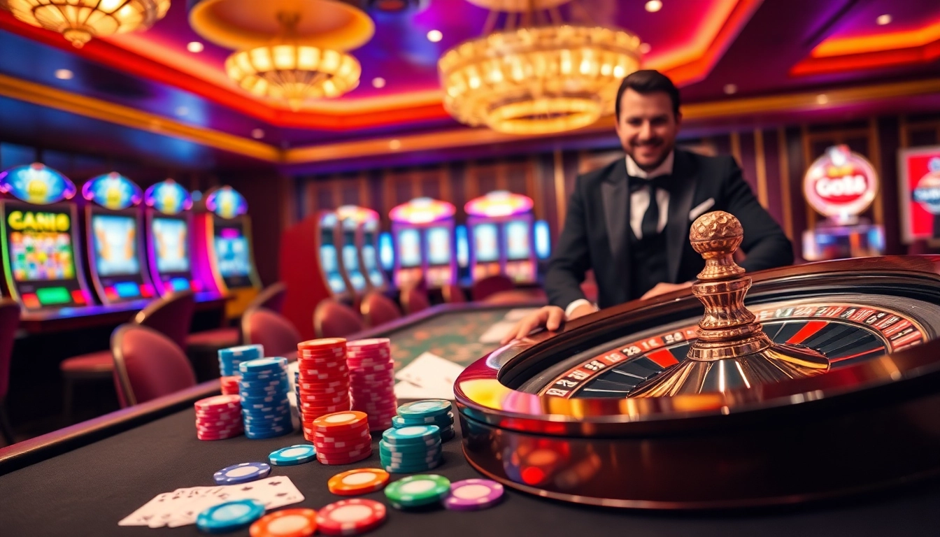Experience the excitement of Go88 gaming with poker chips and a roulette wheel in a luxurious casino setting.