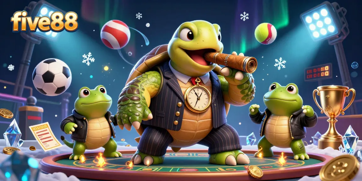 Experience the exciting five88 casino with a vibrant 3D illustration featuring dynamic characters and gaming elements.