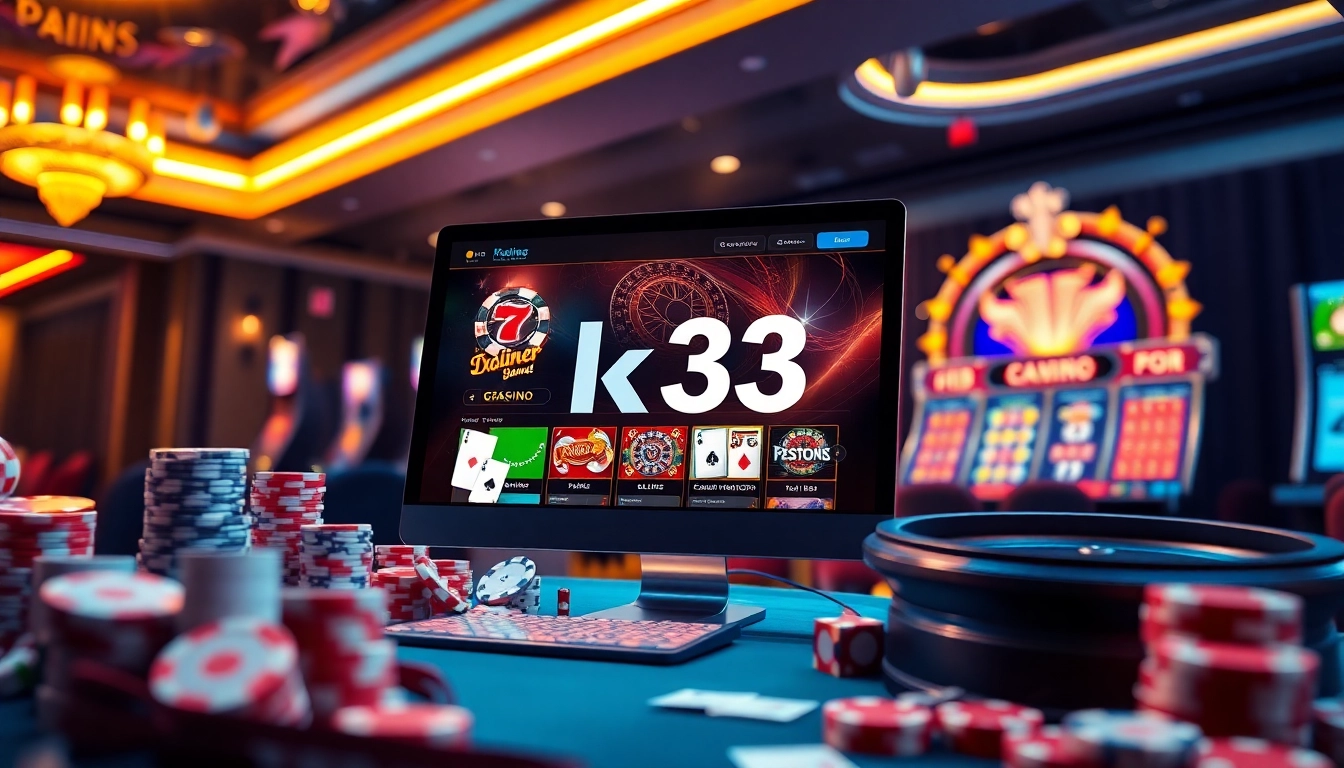 Experience thrilling online gaming with bk33's stunning interface showcasing poker and slots.