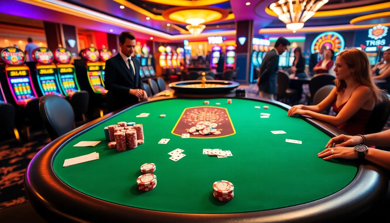 Engage with professional gaming at the TR88 poker table surrounded by vibrant casino excitement.