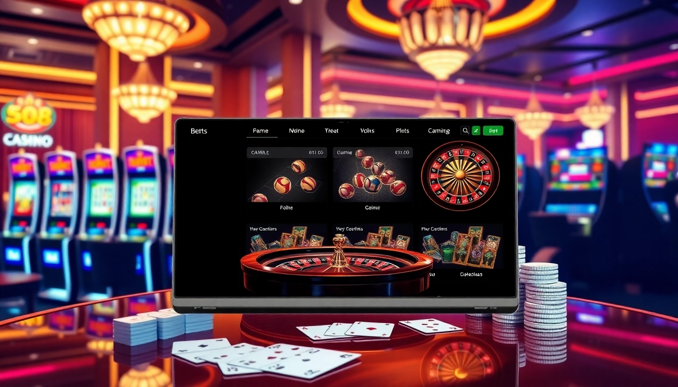 Experience thrilling online gaming at http://sc88.link/ with vibrant slot machines and a stylish roulette wheel.