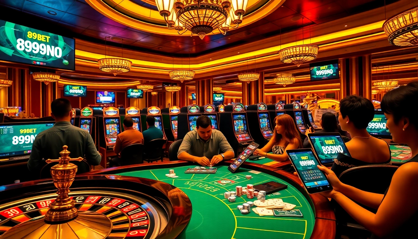 Engage with the dynamic 89BET gambling atmosphere featuring poker chips and roulette.